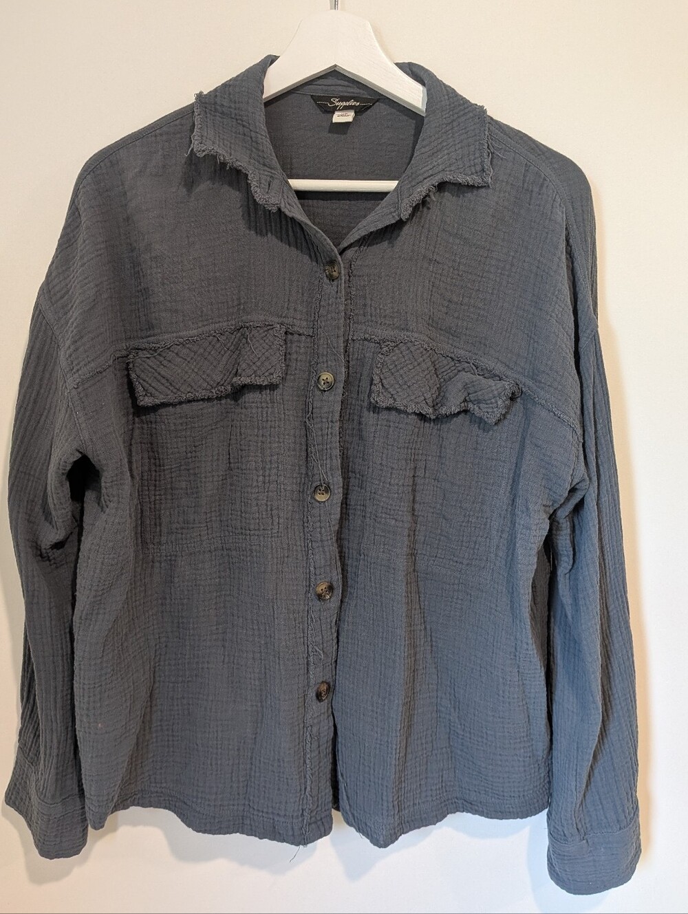 Cotton Slate Grey Lightweight Button-Front Shirt sizeXS Utility Normcore Outdoor